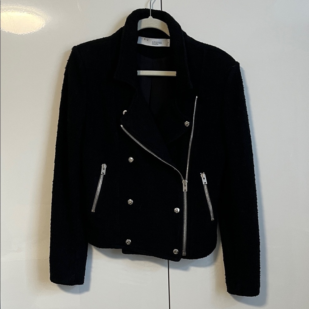 IRO NWOT Avery Black Textured Biker Style Jacket Lined, Size 40/L